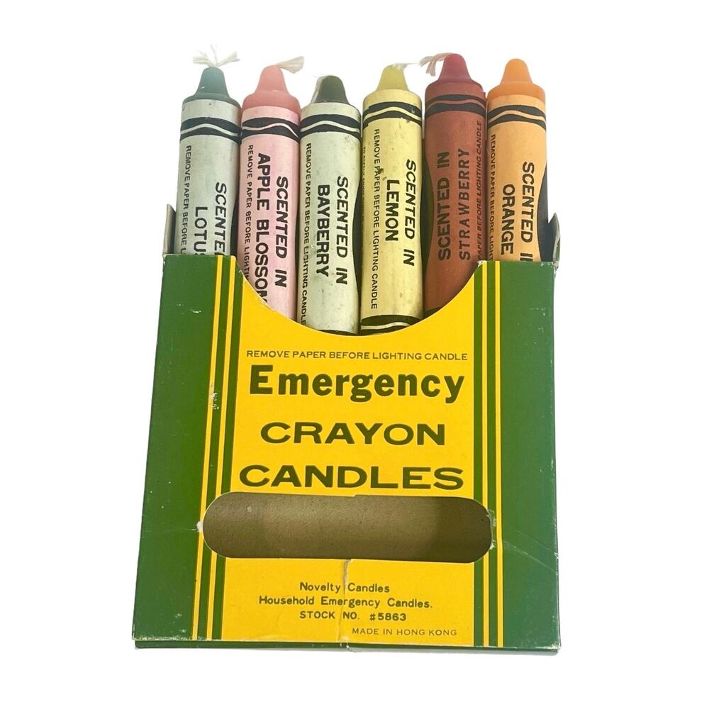 VTG Set (6) Jumbo Emergency CRAYOLA CRAYON CANDLES Scented Colorful Novelty Box
